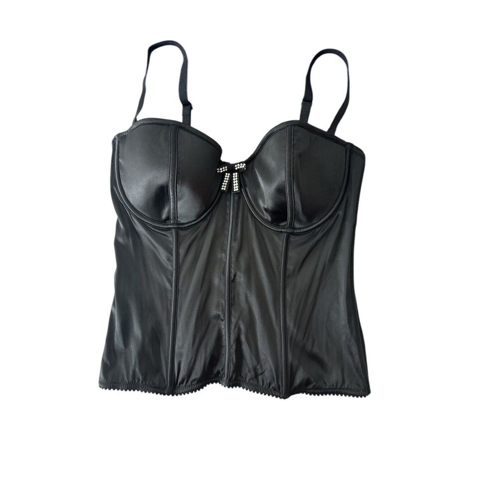 Victoria's Secret Bustier Corset Coquette Lingerie Women Size 36D Black Zip Sexy